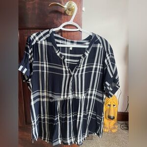 Lucky Brand Plaid Navy and White Women's Top